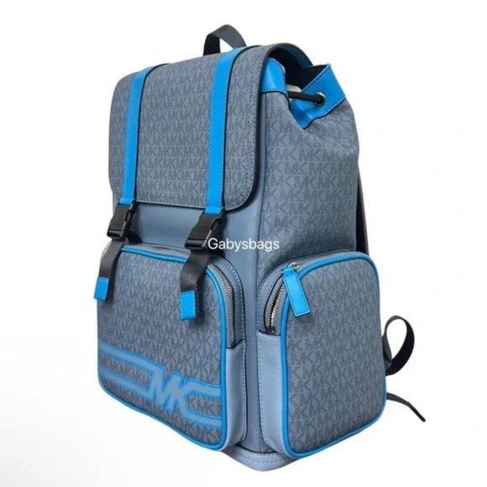 Michael Kors Cooper Denim Blue Utility Rucksack Flap Pocket‎ Large Backpack - Picture 6 of 16